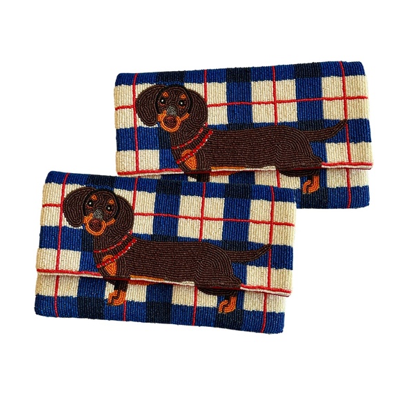 Lily Posh Dachshund Crossbody Clutch Bag, Dog Plaid Beaded Bag - Picture 2 of 3